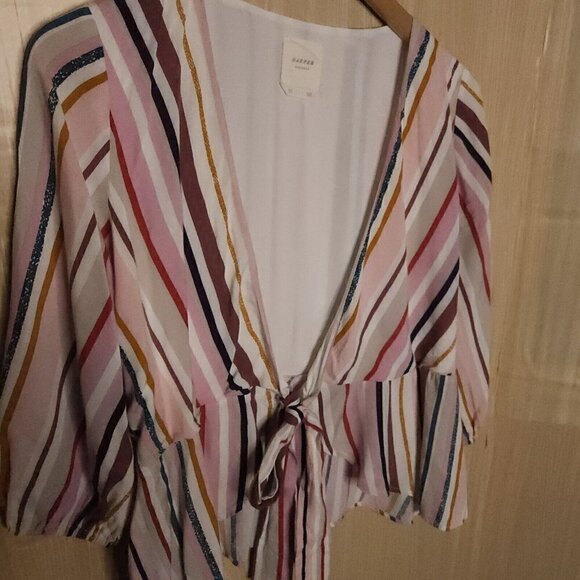 Harper Pink Striped Silky Open Front Tie Top XS - Picture 3 of 7